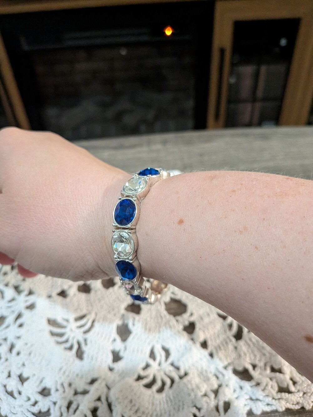 Silver And Blue Stretch Bracelet